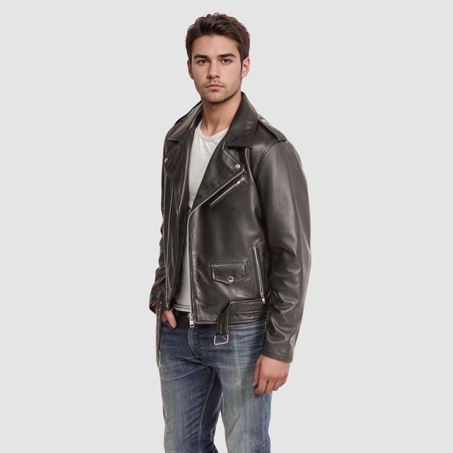 Men's Biker Jacket with Five Pockets