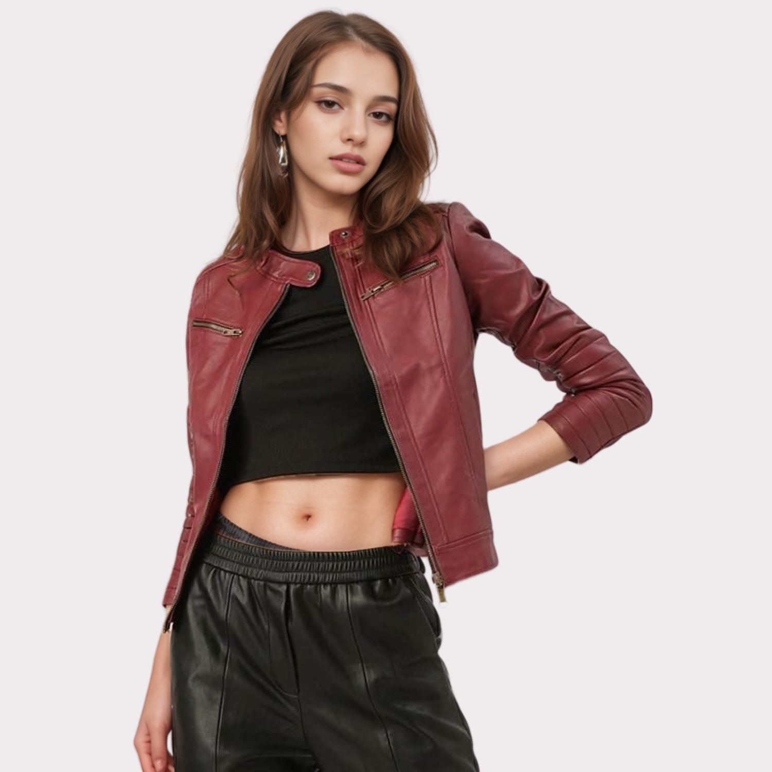 Aubrielle Women's Cherry Leather Jacket