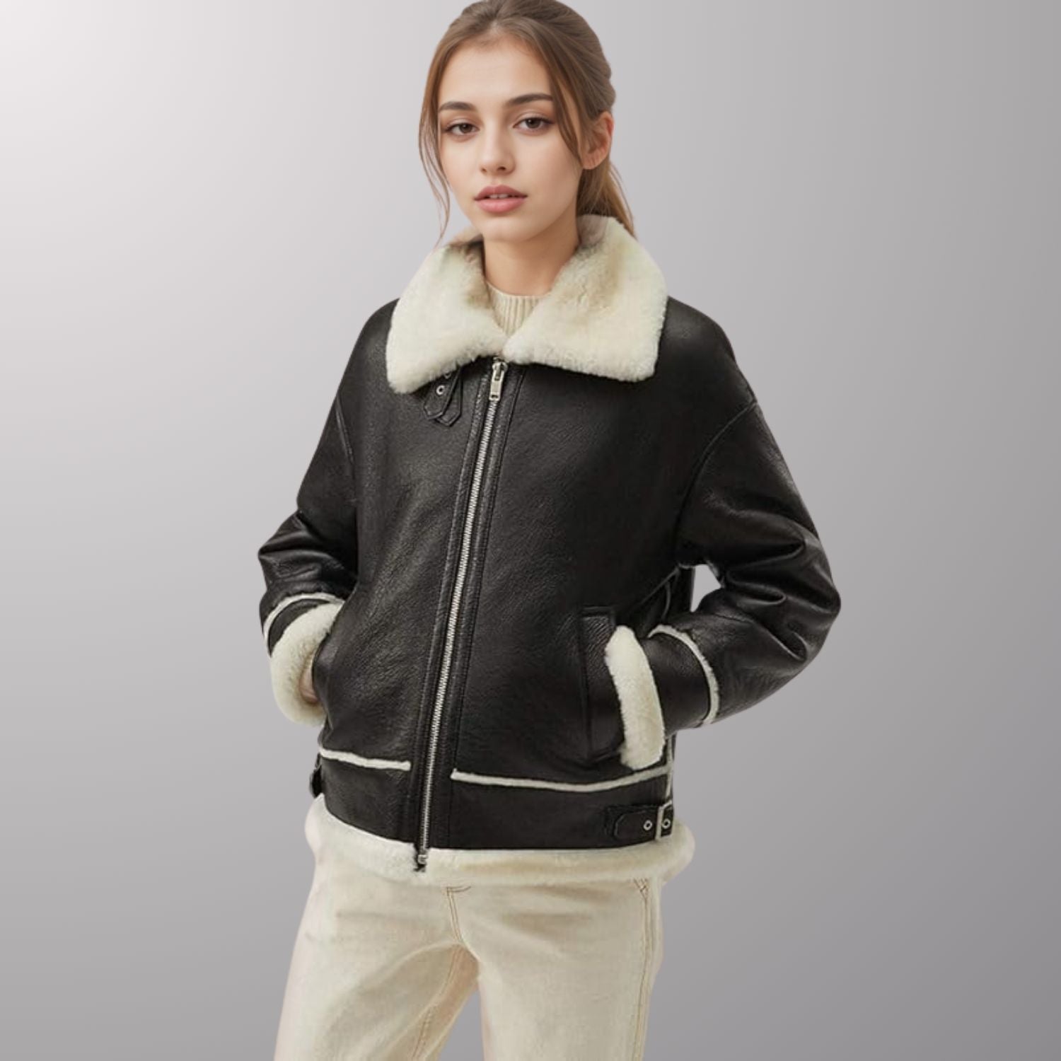 Bomber Women's Shearling Leather Jacket

