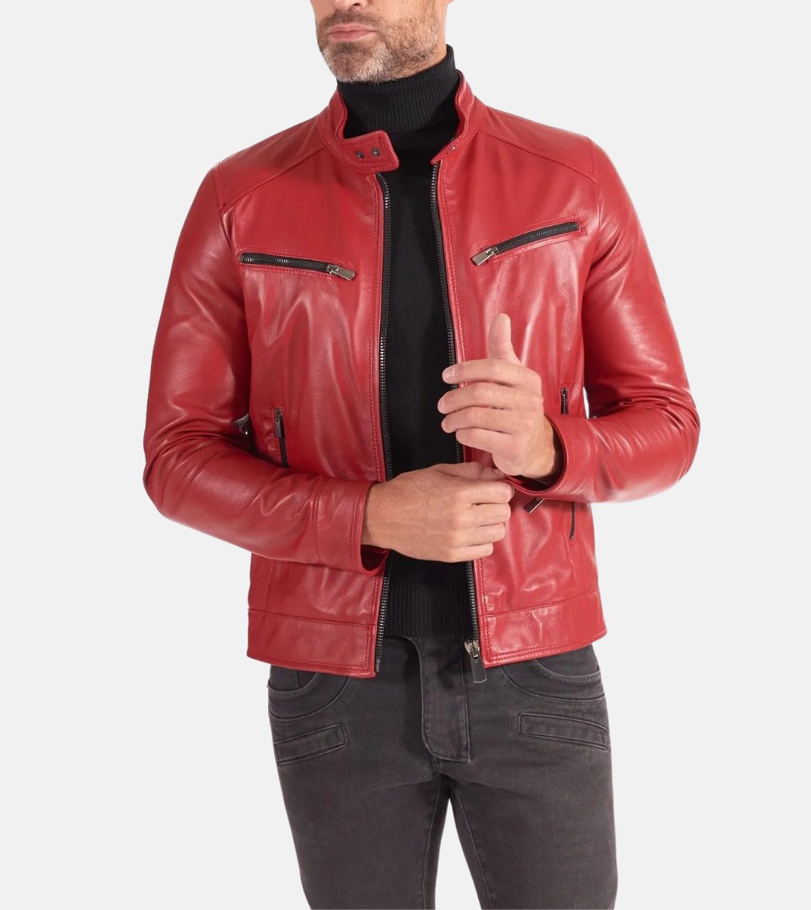 Men's Red Biker Leather Jacket