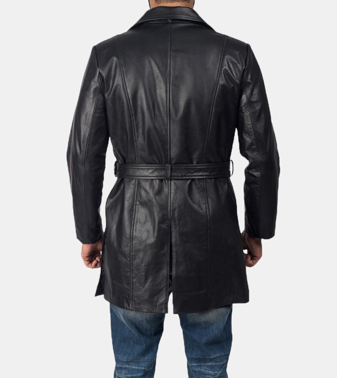 Ledger Men's Black Waxed Leather Coat Back