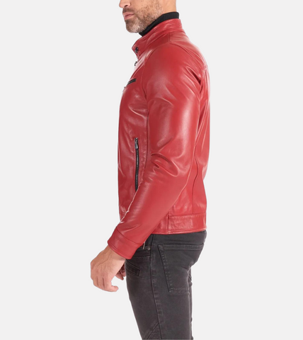  Red Biker Leather Jacket 