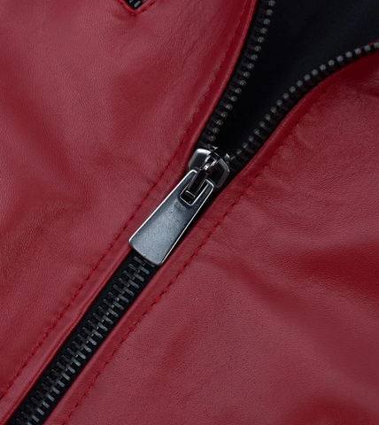 Men's Red Biker Leather Jacket Zipper