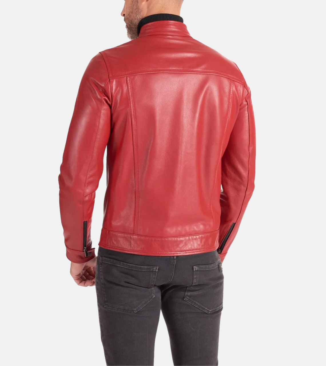 Men's Red Biker Leather Jacket Back