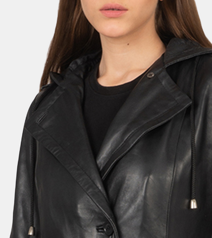 Lennox Black Leather Coat For Women's