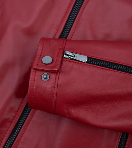 Men's Red Biker Leather Jacket Cuff