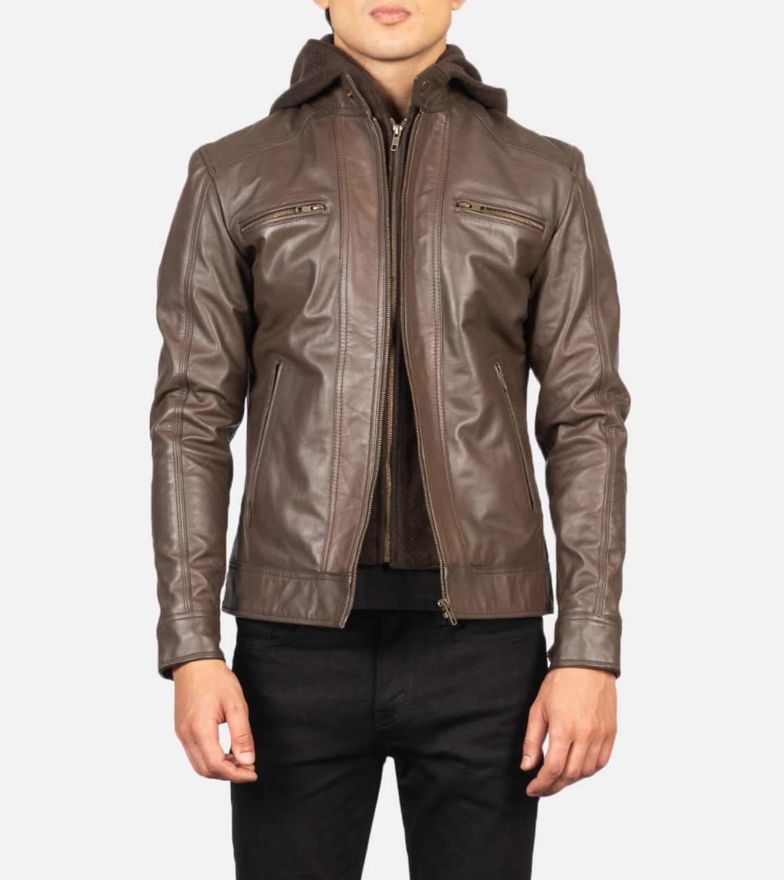  Traversay Hooded Men's Biker Leather Jacket 