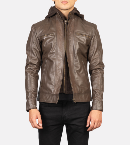  Traversay Hooded Men's Biker Leather Jacket 
