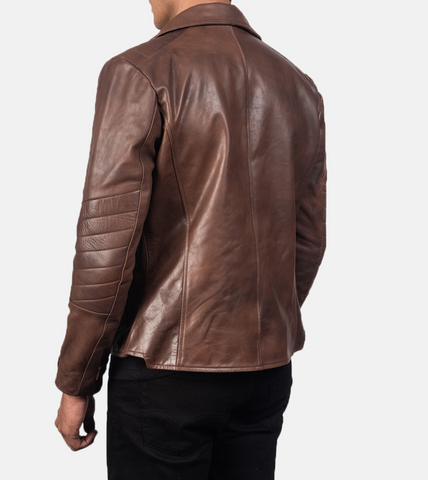 Brown Bollons Leather Biker Jacket Back