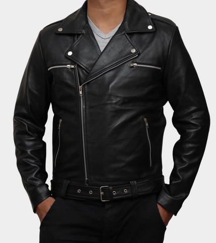 Derrick Men's Biker Leather Jacket Zippered