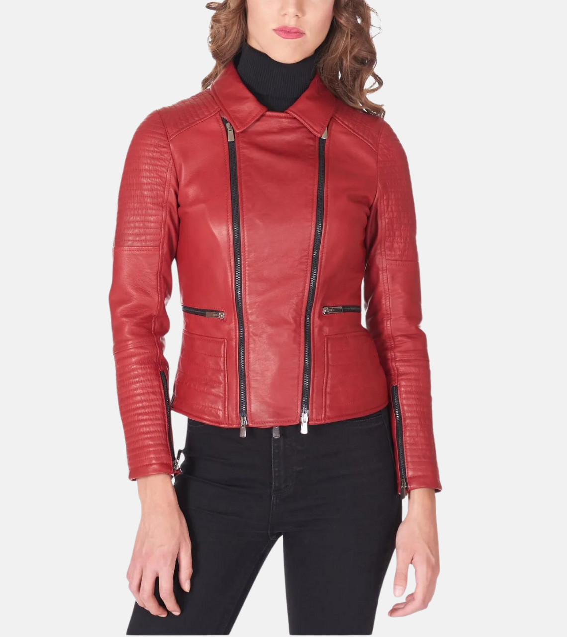 Red Sheepskin Women’s Biker Leather Jacket