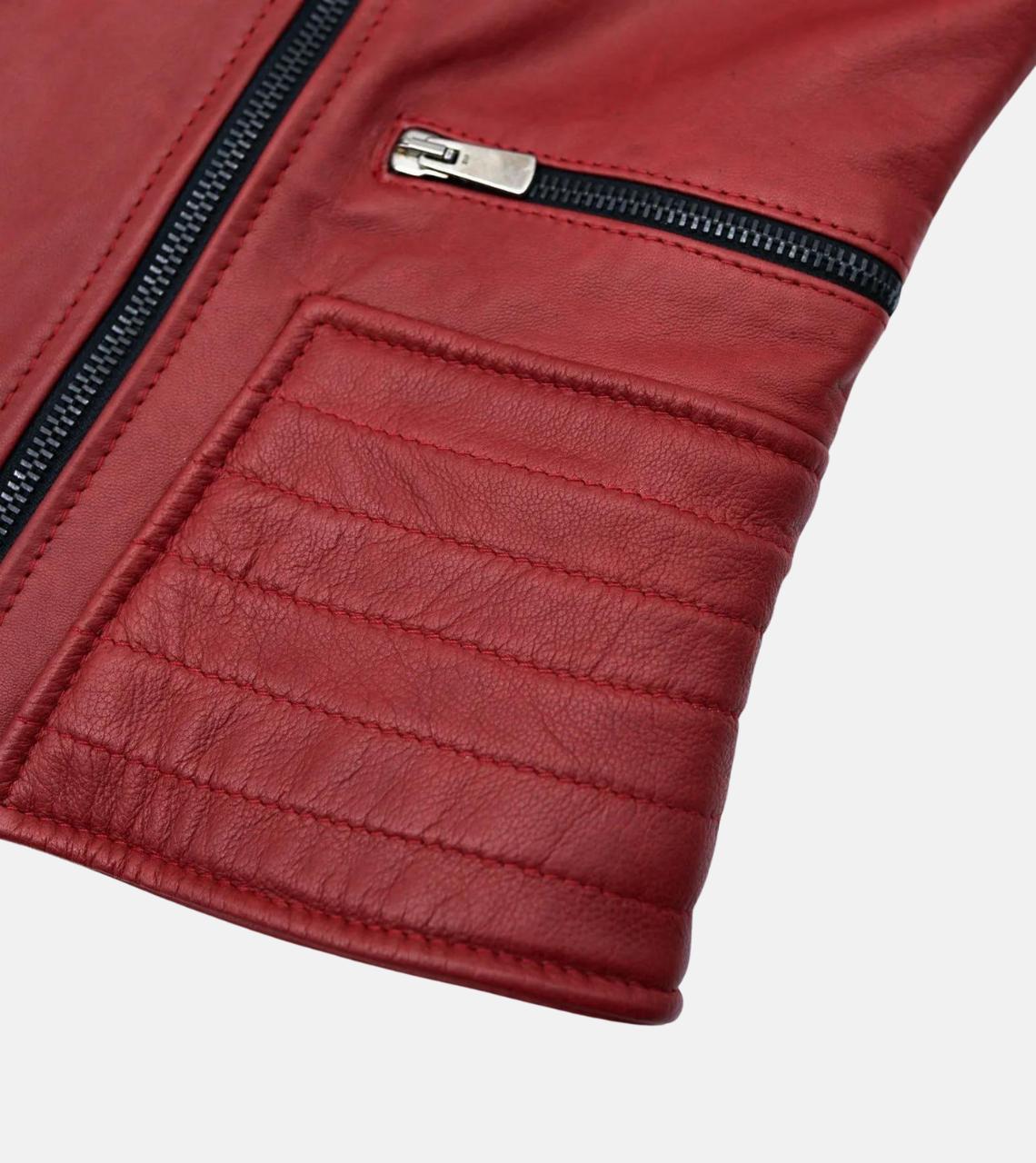 Red Sheepskin Women’s Biker Leather Jacket Pocket