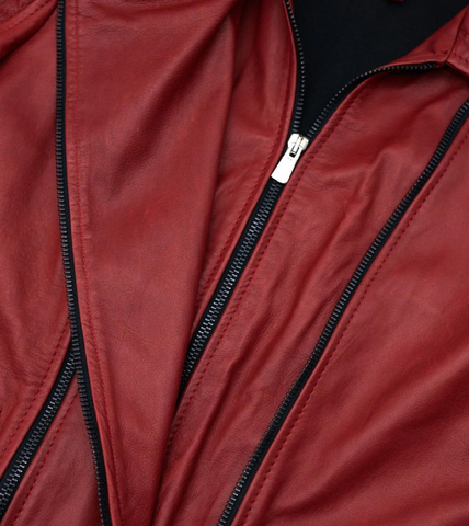 Red Sheepskin Women’s Biker Leather Jacket Zipper