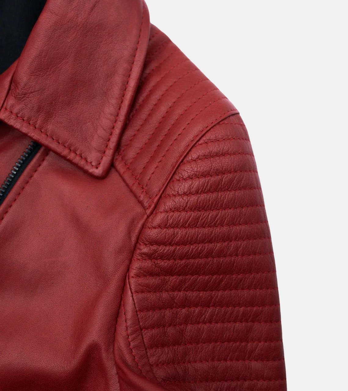 Red Sheepskin Women’s Biker Leather Jacket Shoulder
