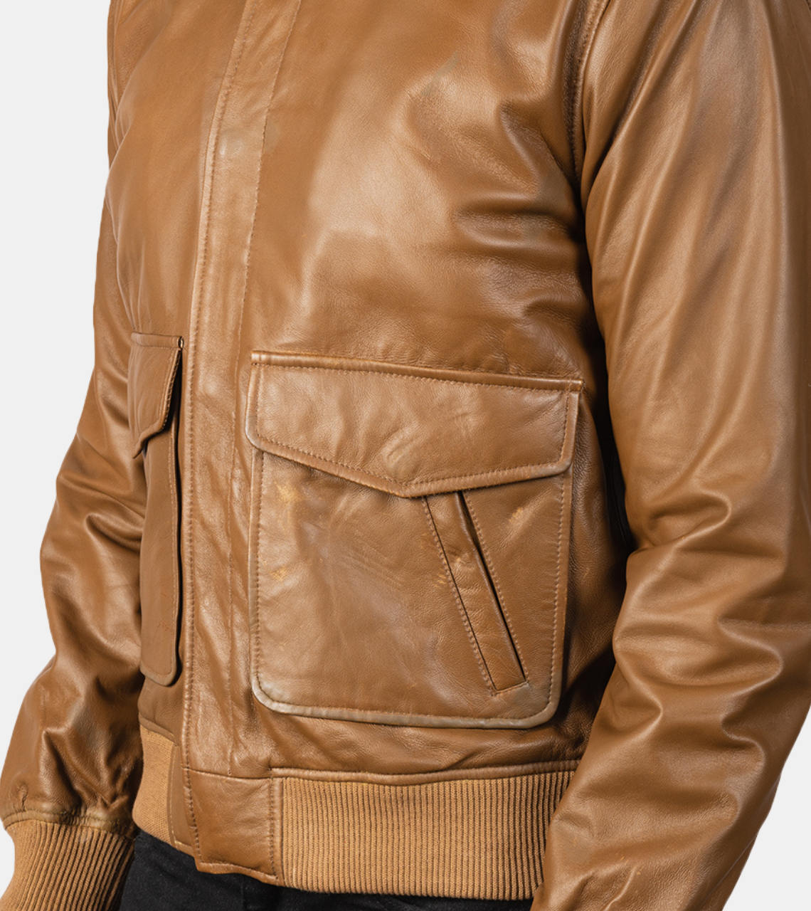 Xander Men's Brown Leather Jacket Pocket