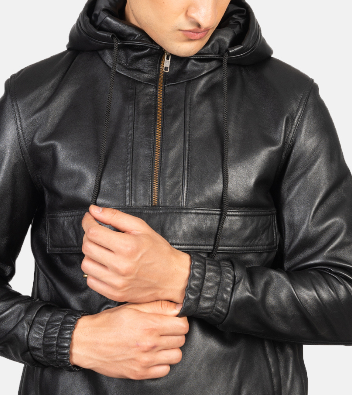 Black Leather Pullover Jacket