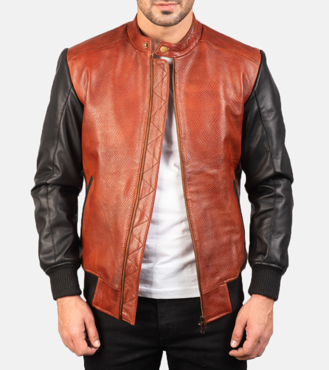 Rocher Percé Brown Men's Leather Bomber Jacket