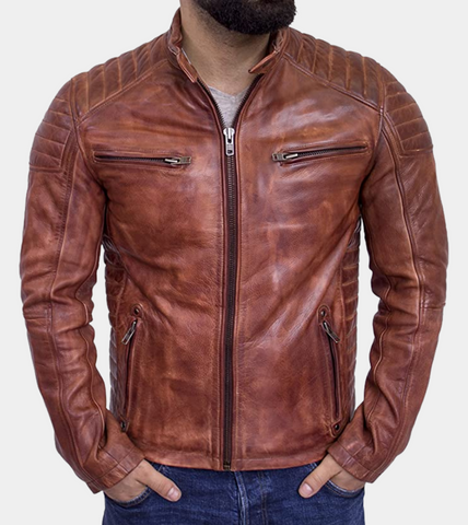  Cafe Racer Quilted Men's Leather Jacket 