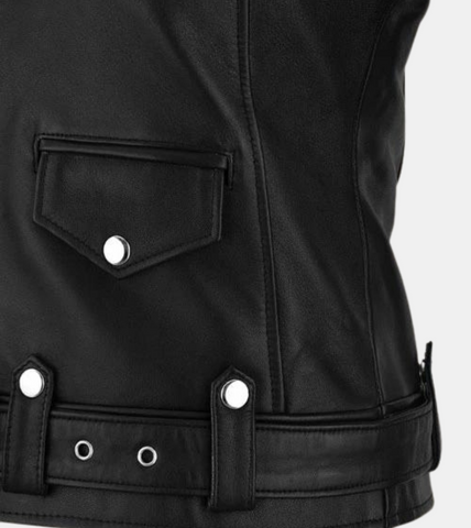 Irvine Women's Black Leather Jacket Pocket