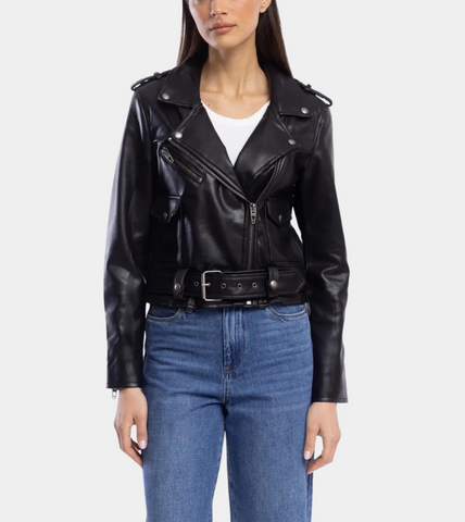 Black Chic Style Leather Jacket For Womens