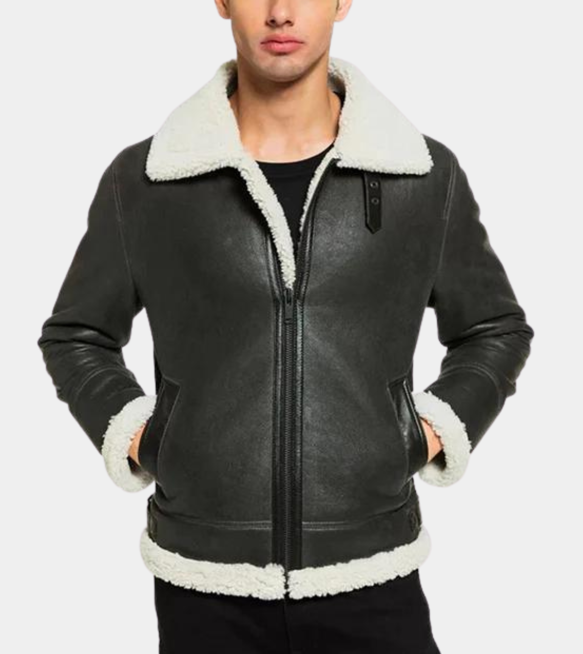 Men’s Black Leather Shearling Jacket