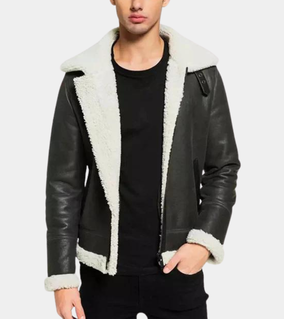 Men’s Black Leather Shearling Jacket