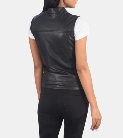 Arihemis Women's Black Leather Vest Back