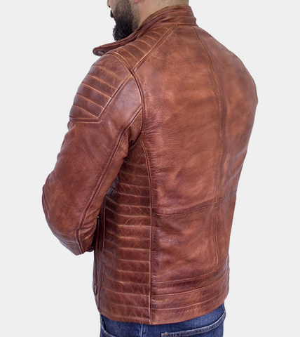  Cafe Racer Quilted Men's Leather Jacket  Back