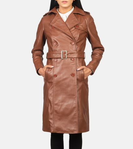Alice Double Breasted Leather Coat For Women's