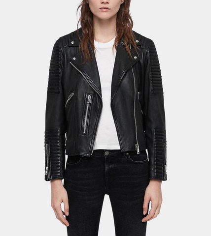 Black Sheepskin Women's Biker Leather Jacket