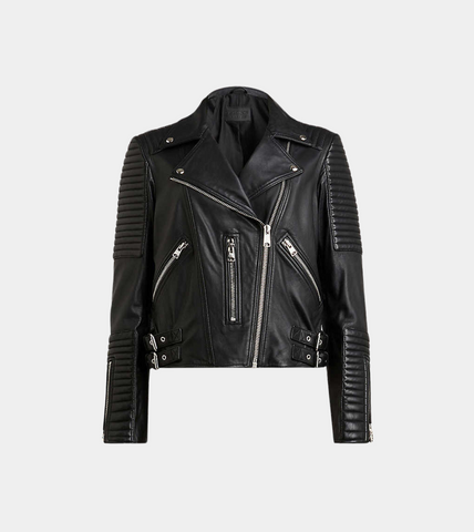 Black Sheepskin Biker Leather Jacket For Women's
