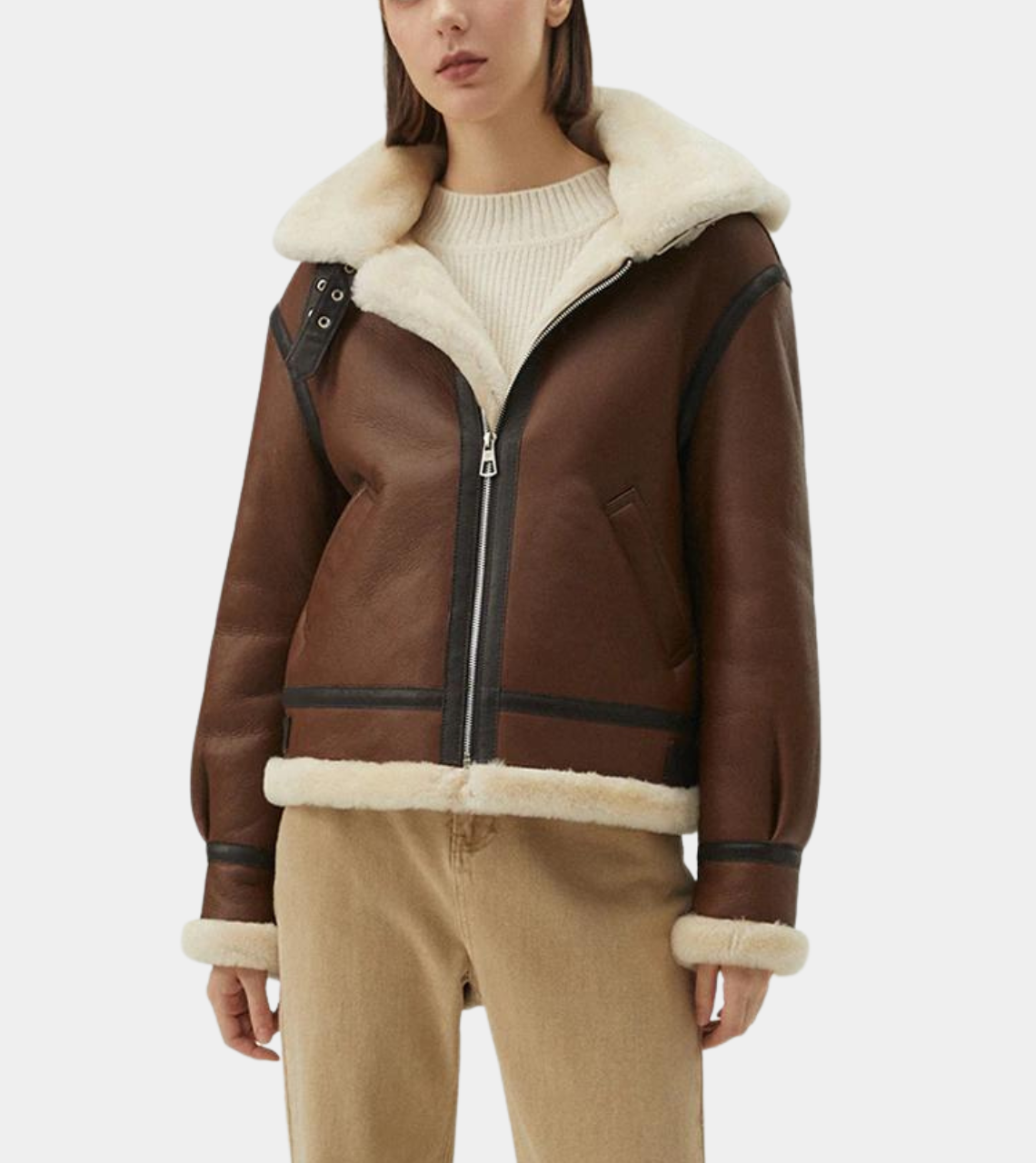 Women's B3 Bomber Shearling Leather Jacket Brown