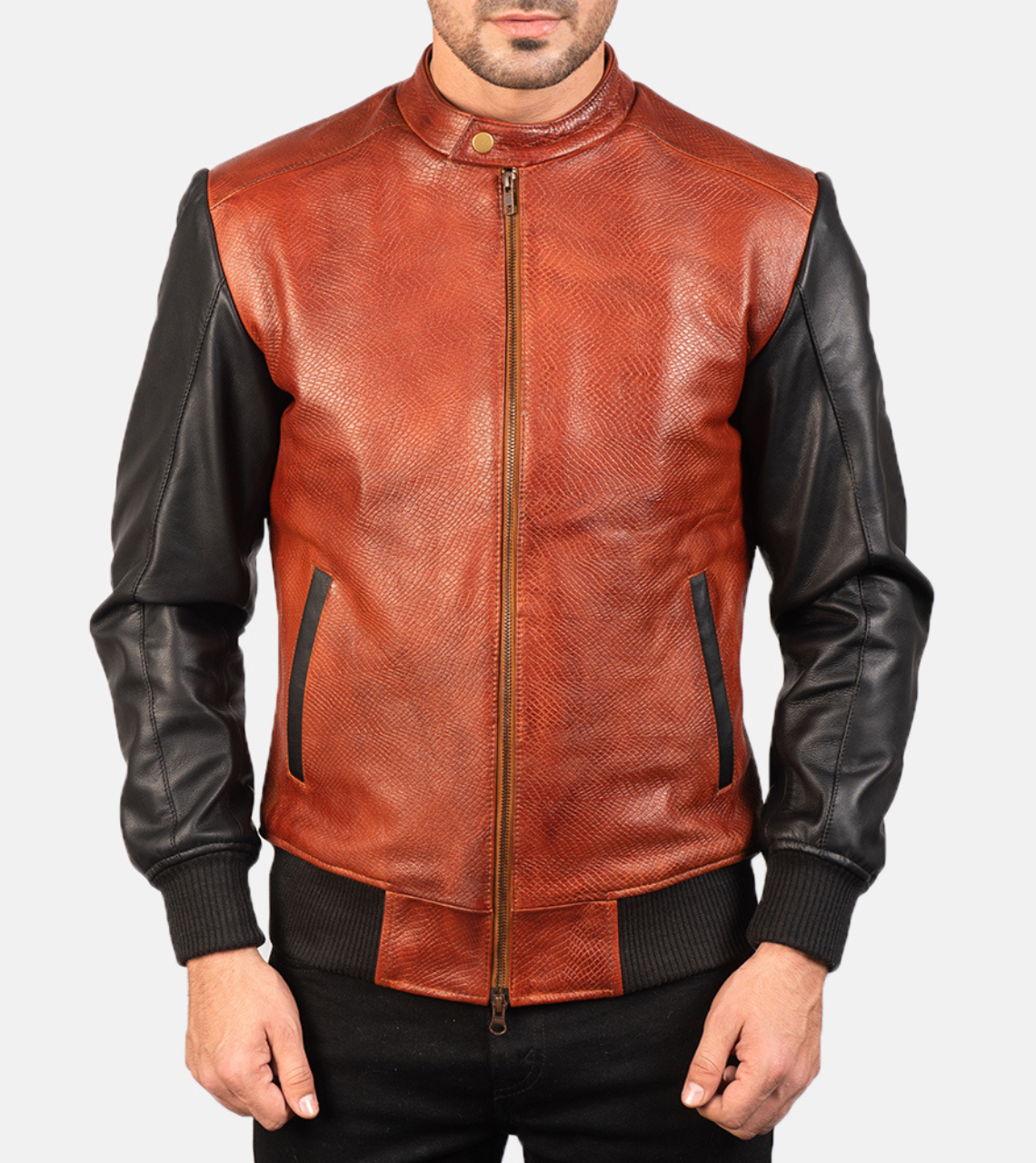 Brown Men's Leather Bomber Jacket