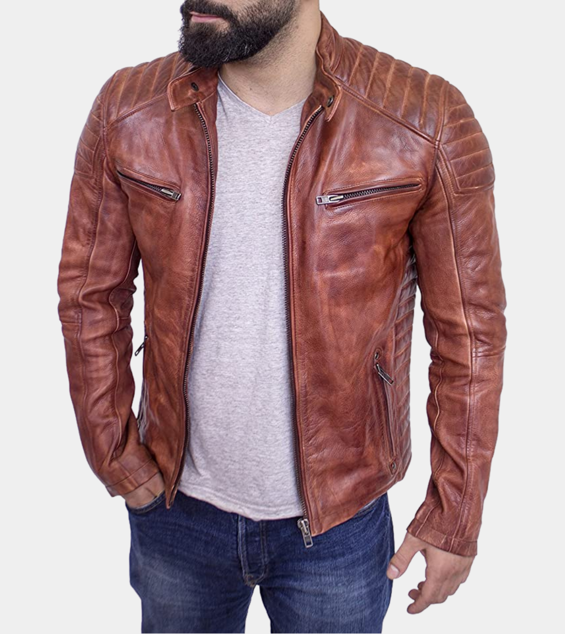  Quilted Men's Leather Jacket 