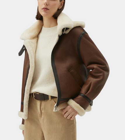  Bomber Shearling Leather Jacket Brown