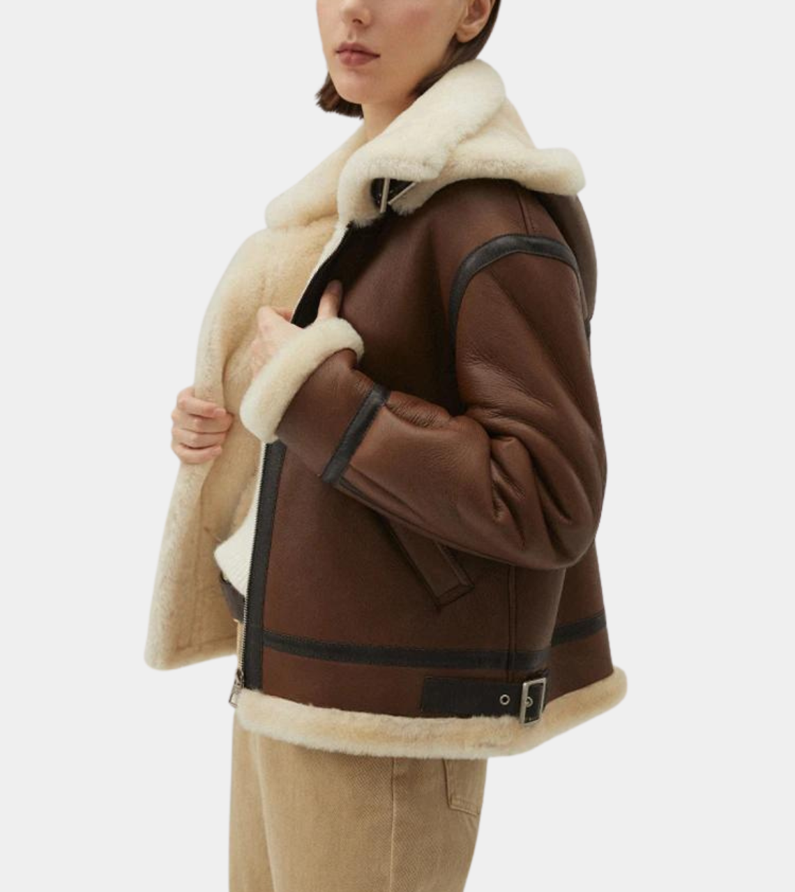 Women's Shearling Leather Jacket Brown