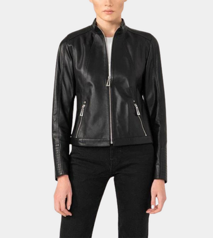 Casual Style Black Women's Biker Leather Jacket