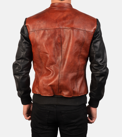 Rocher Percé Brown Men's Leather Bomber Jacket Back
