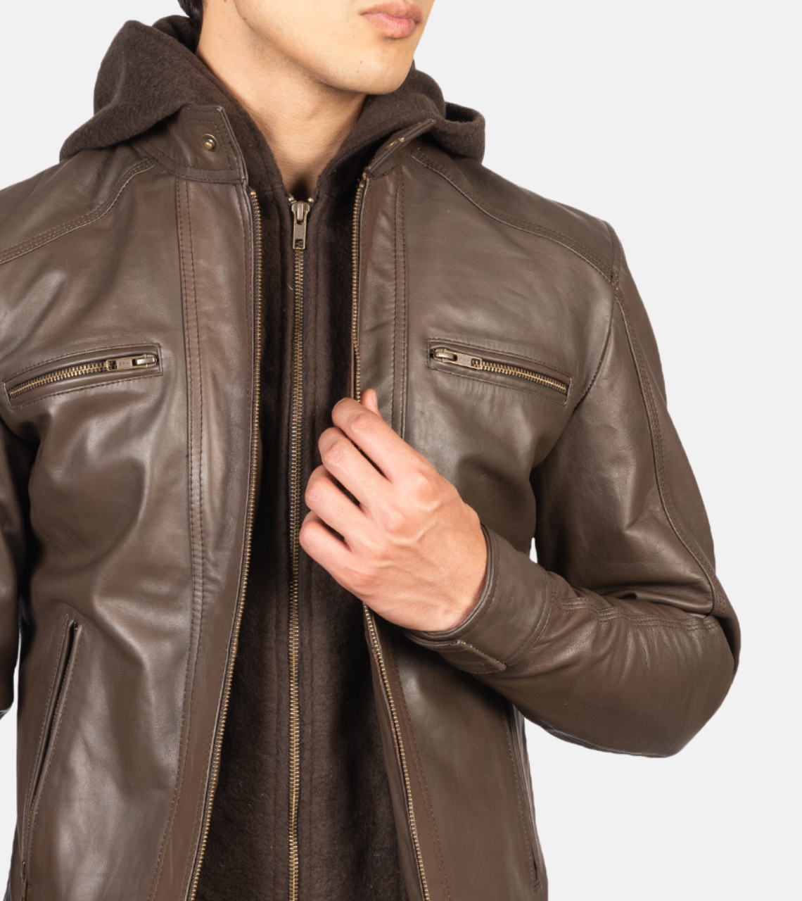  Traversay Hooded Biker Leather Jacket For Men's