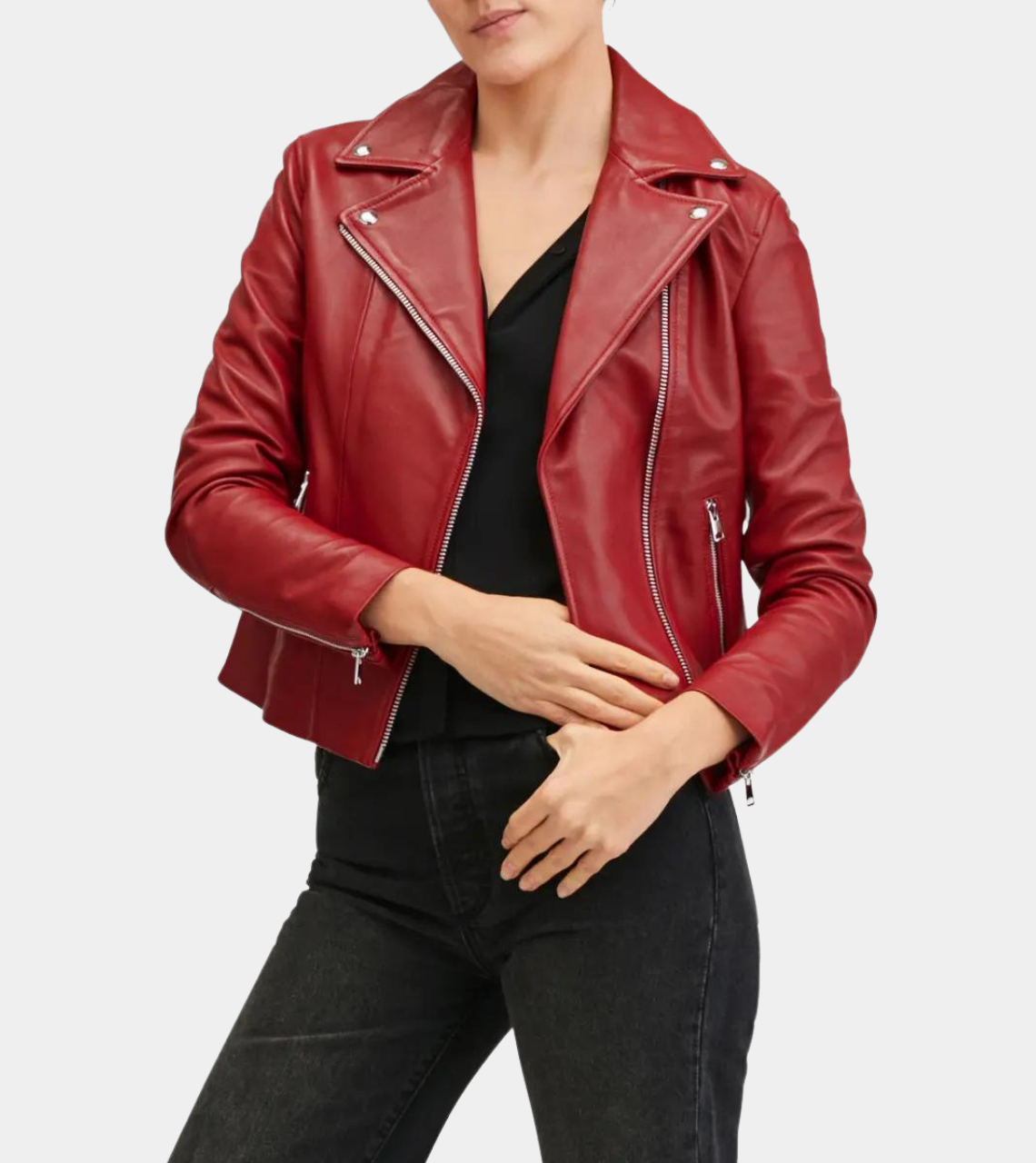 Classy Women’s Red Biker Leather Jacket