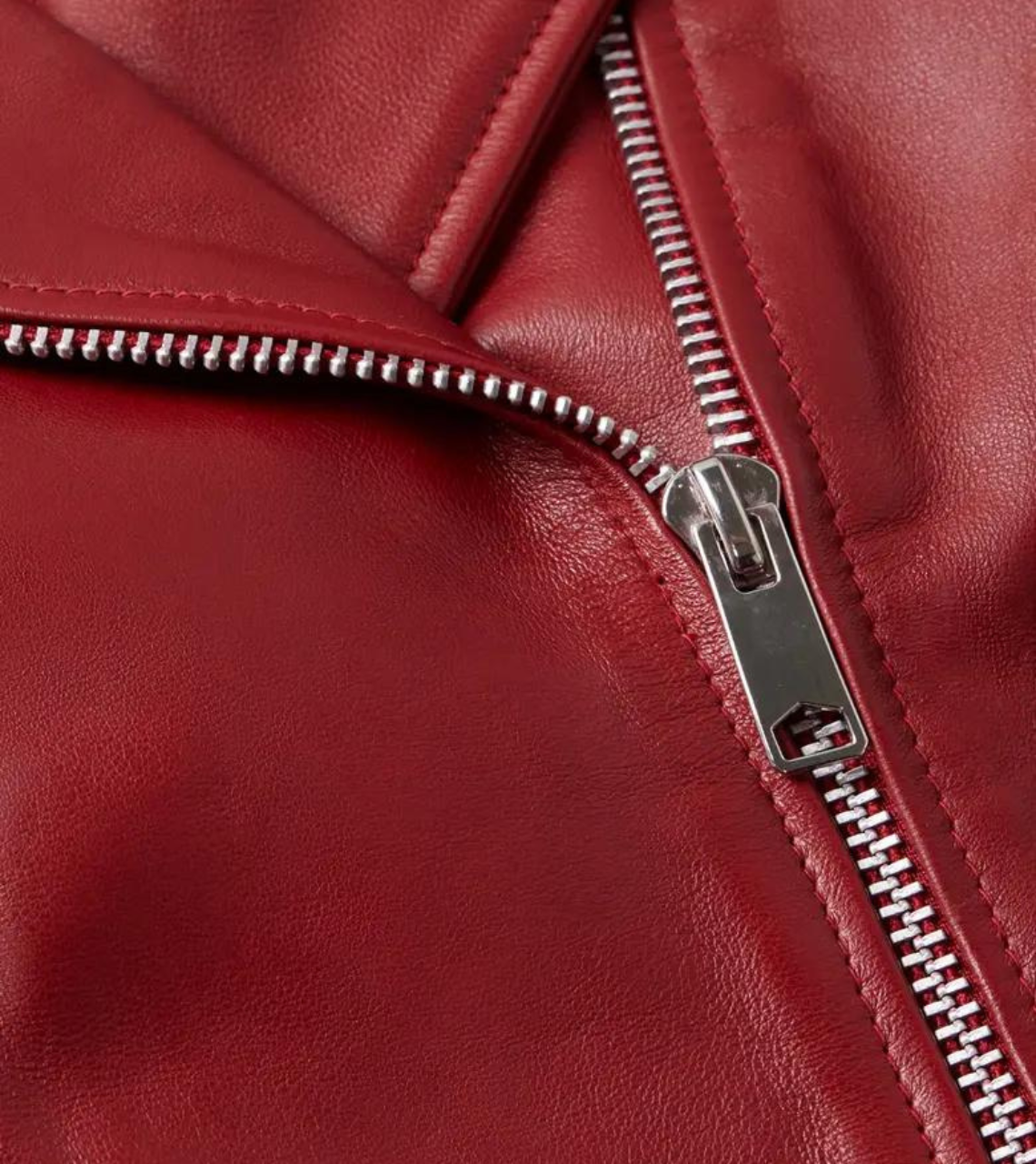 Classy Women’s Red Biker Leather Jacket Zipper