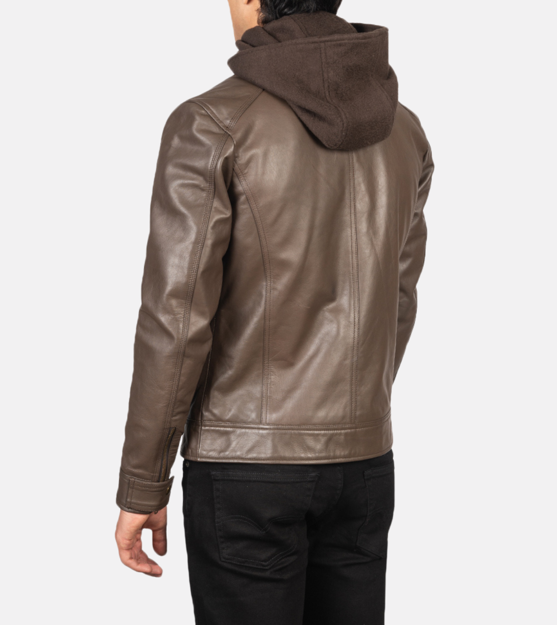  Traversay Hooded Men's Biker Leather Jacket  Back