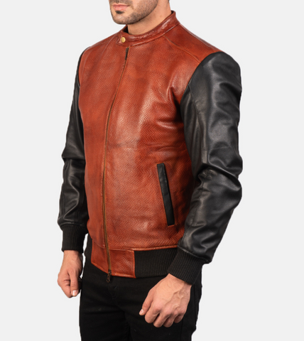 Brown Leather Bomber Jacket