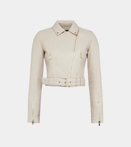 Cream Biker Leather Jacket For Women's