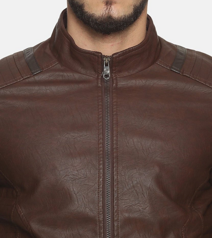 Elegant Dark Brown Men's Leather Jacket Zipper