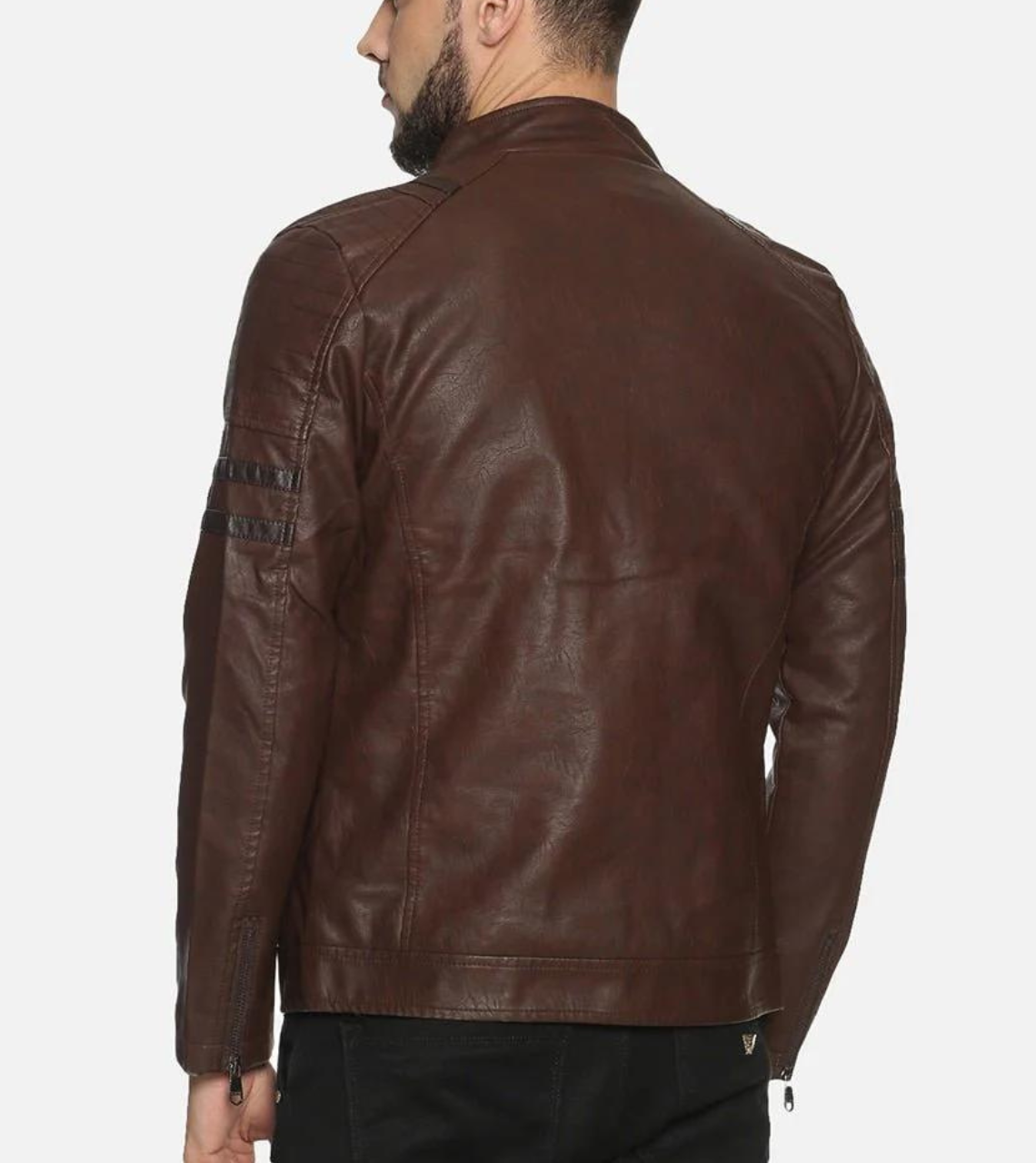 Elegant Dark Brown Men's Leather Jacket Back