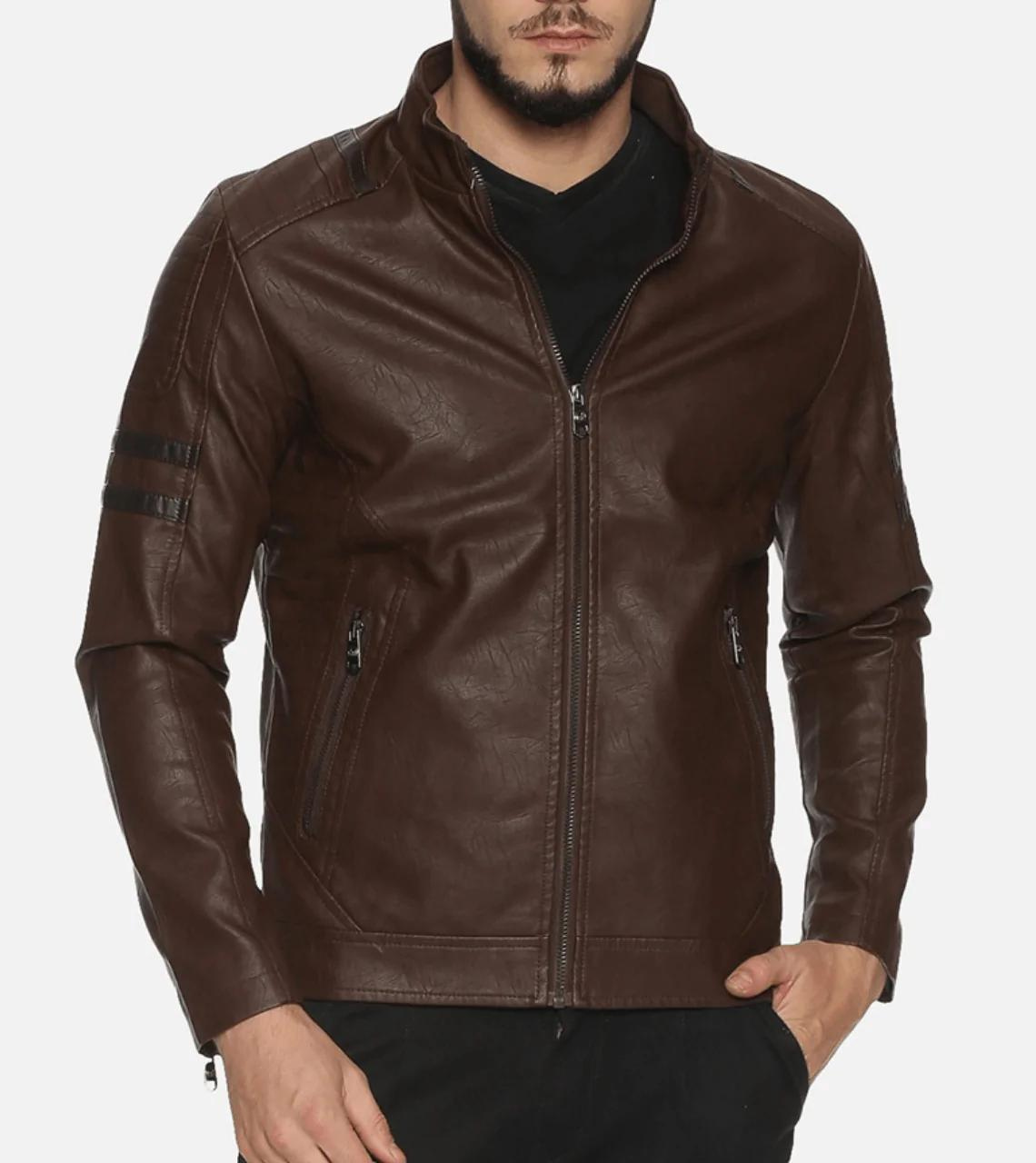 Elegant Dark Brown Leather Jacket For Men's