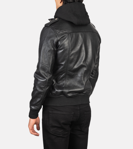 Mitico Hooded Men's Leather Bomber Jacket Back