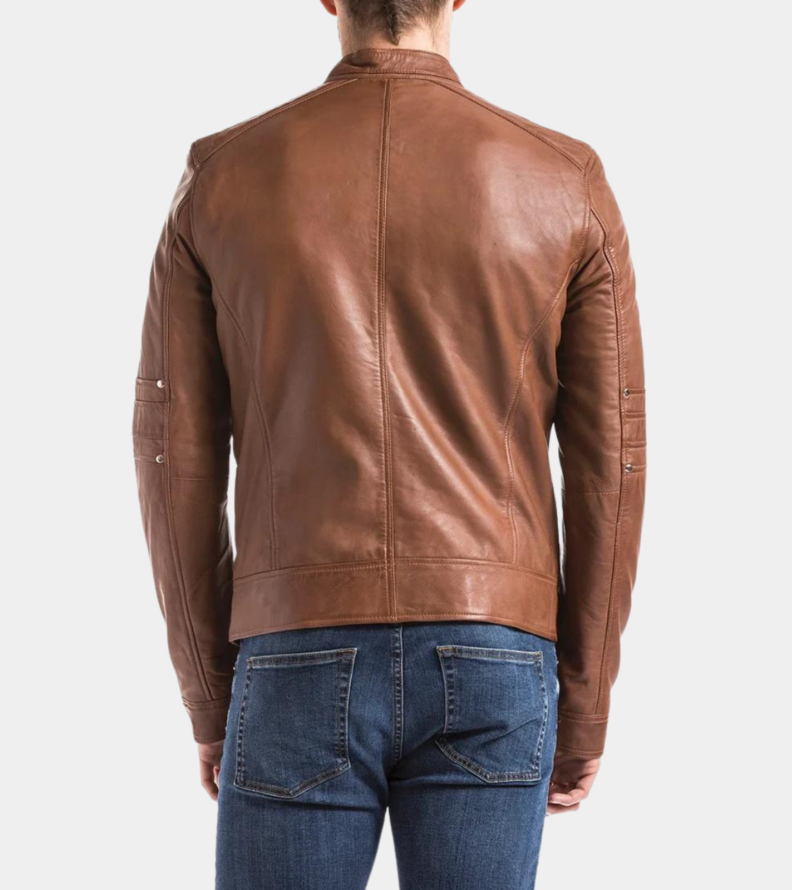 Brownstone Men's Brown Biker Leather Jacket Back