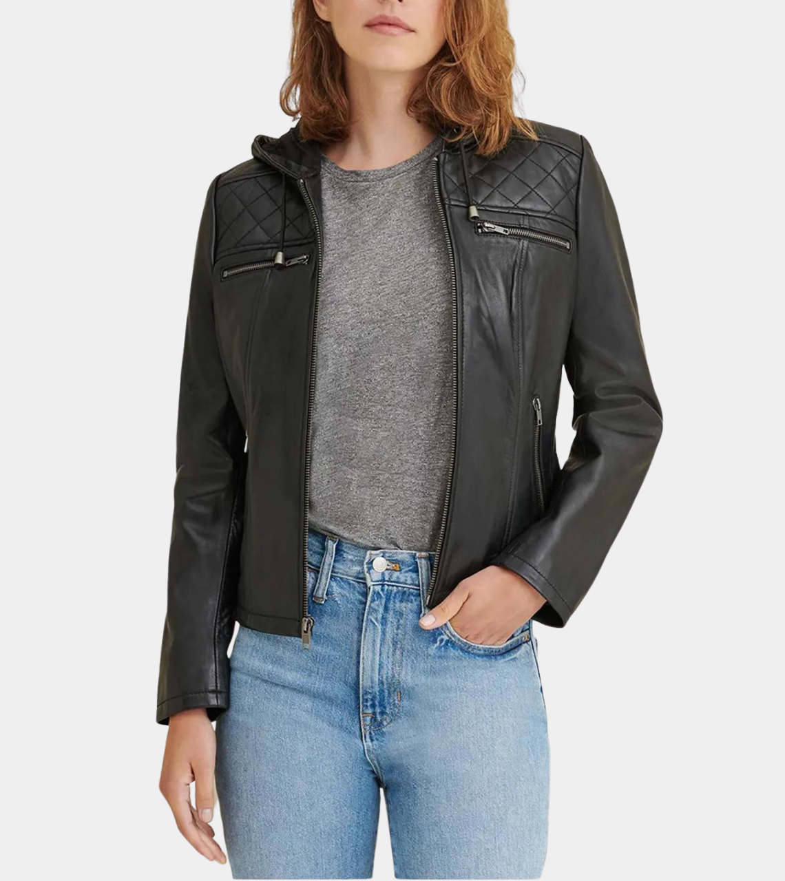 Hooded Black Women’s Biker Leather Jacket